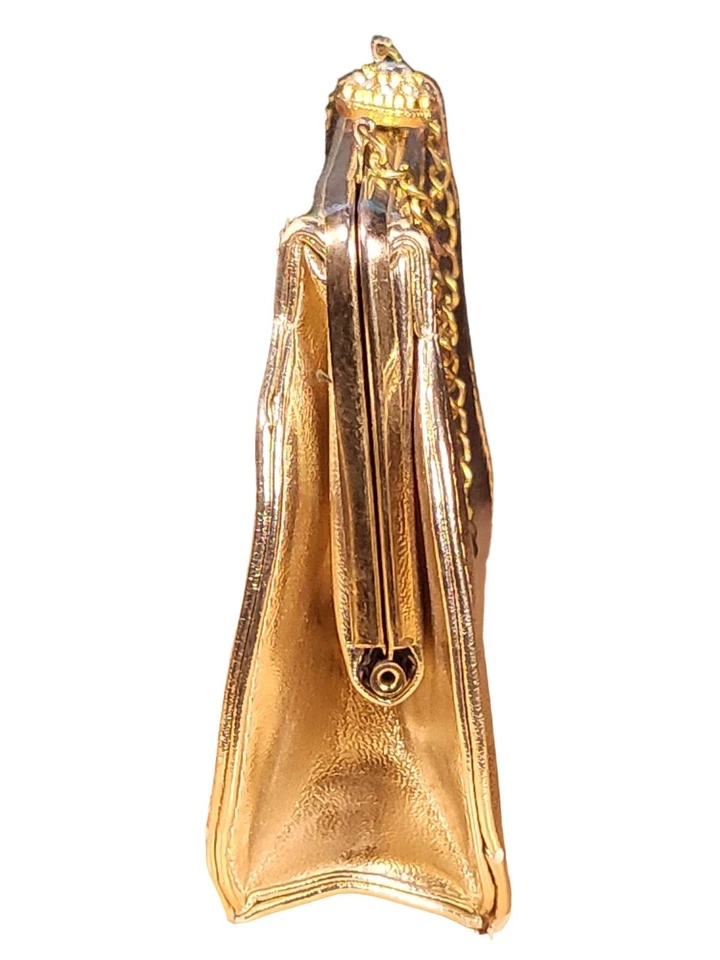 Bolso sin asas dorado vintage de noche diseñador de gota cadena pequeña fiesta ropa de noche Foto 4 de 4