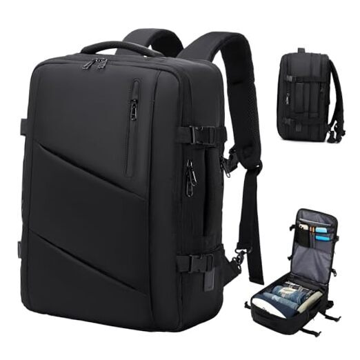 Carry on Travel Backpack for Men Women, Extra 40L Flight Approved Large A-black