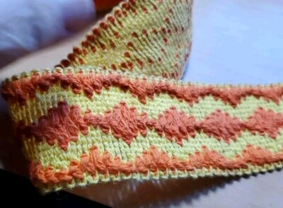 Vntg 60s Sewing Trim Jacquard Hippie Flat 4ydX1.75'' Embroidered Yellow & Orange
