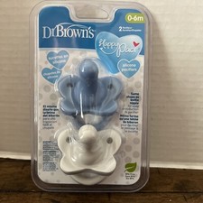 c Dr Brown's Happy Paci 0-6m Pack of 2 Silicone Pacifiers -Blue/Gray-