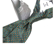 New Classic Polka Dot Brown Green JACQUARD WOVEN 100 Silk Men's Necktie Tie
