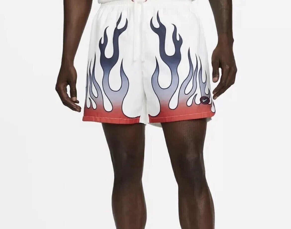 OFF WHITE X NIKE Nike Sportswear Woven Flow Americana Fire Flames Pantaloncini DV9628 133 Uomo 2XL