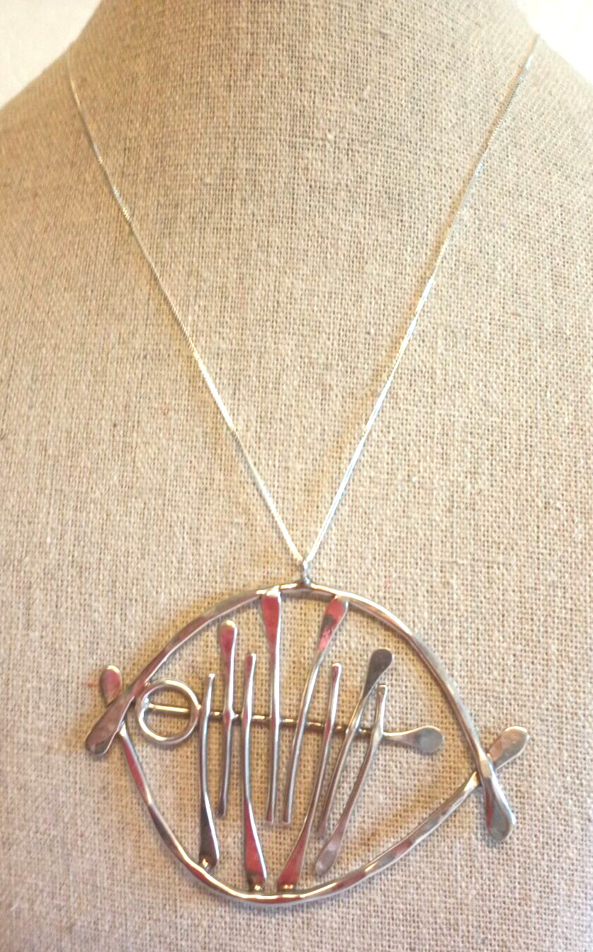 Artisan Made Sterling Silver Fish Bone Skeleton P… - image 2