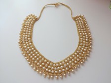 Vtg Victorian Statement Necklace Pearsl Beads Collar Fringe Elegant Necklace