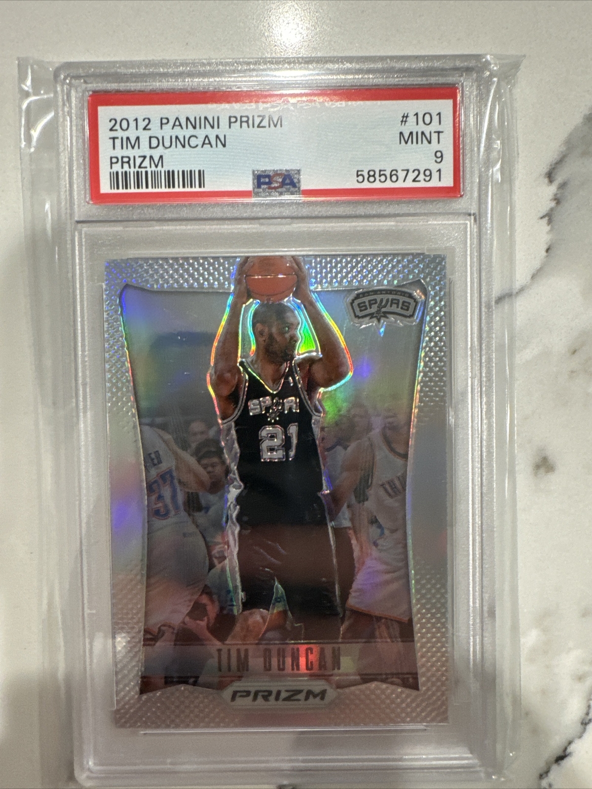 TIM DUNCAN PSA 9 2012 PANINI PRIZM #101 SILVER PRIZM REFRACTOR SPURS HOF