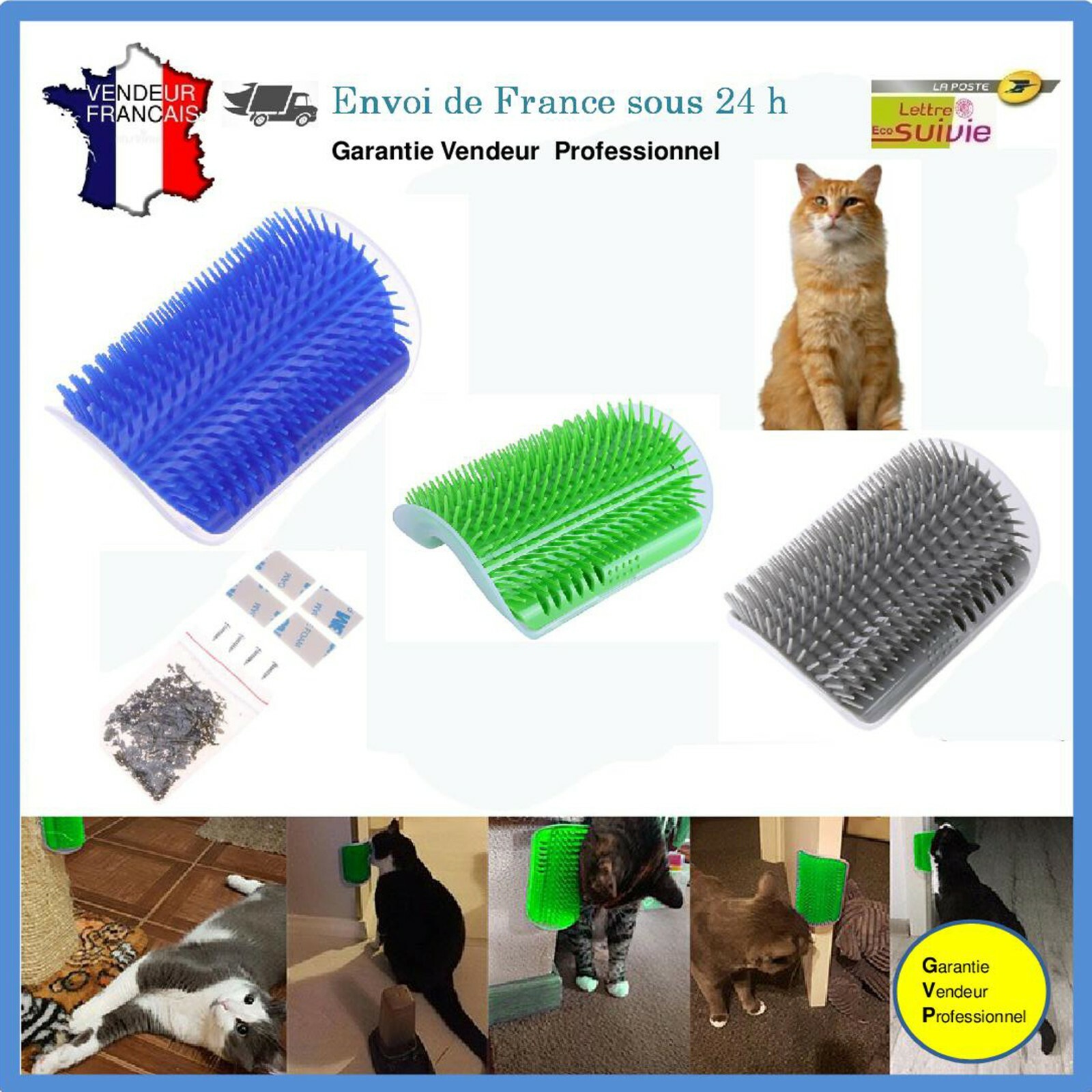 Station De Massage D 039 Angle Chat Chatons Grattoir De Coin Anti Poils Brosse Ebay