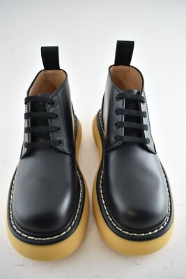 Bottega Veneta Swell Black Leather Rubber Lug Sole Lace Up Tie