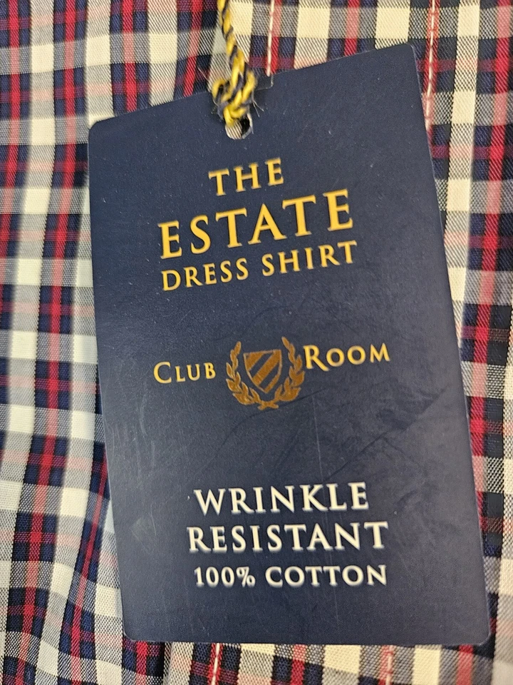 Camisa de Vestir Club Room The Estate Para Hombre 17.5 34/35 Manga Larga Azul Marino Rojo Cuadros NUEVA Foto 2 de 4