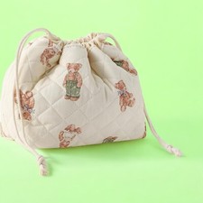 Quilted Teddy Bear Makeup Bag Cosmetic Toiletries Bag Organizer Drawstring Pouch