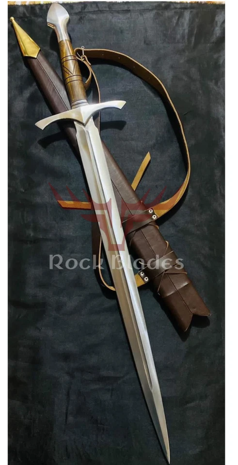 Espada Medieval Hecha a Mano 37" D2 Hoja de Acero Espada Vikinga Larp | Vaina de Cuero Foto 2 de 4