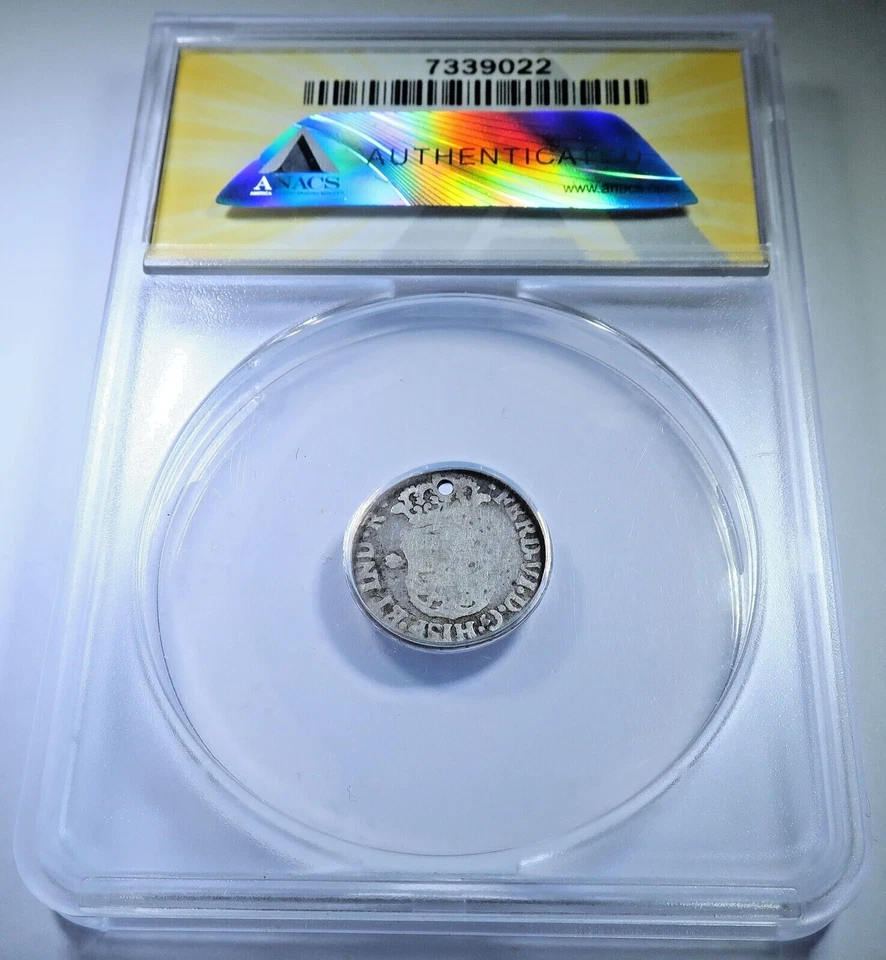 ANACS 1755 Spanish Guatemala Silver 1/2 Reales Colonial Antique 1700s Holed Coin - Image 2 of 2