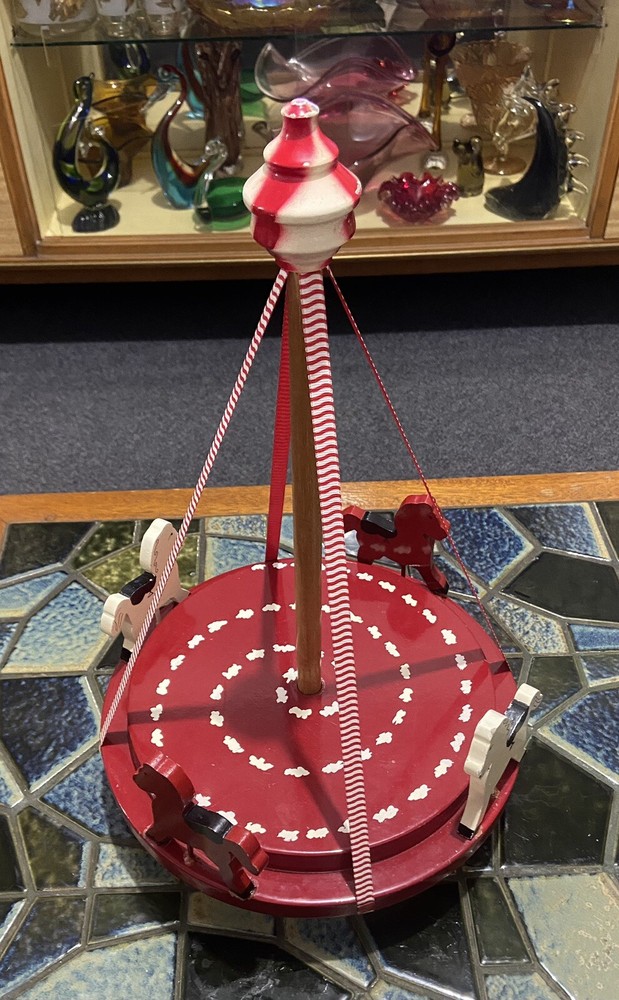 Vintage Wooden Manual Carousel, Nursery Decor Big Carousel, Collectible Carousel