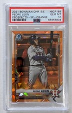 2021 Bowman Chrome Sapphire Pedro Leon Orange Image Variation /75 BCP-189 PSA 10