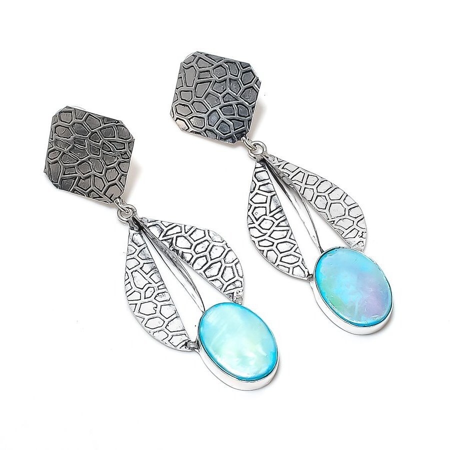 Blue Mother Of Pearl Gemstone Gift 925 Sterling Silver Jewelry