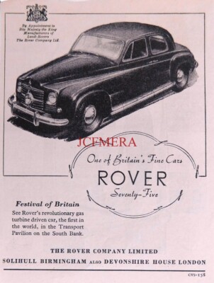 Rover ''Seventy-Five'' Saloon Motor Car ADVERT #5 Small 1951 Vintage Print 670/202