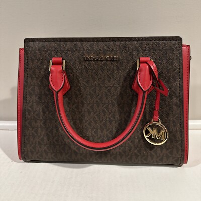 Michael Kors Hope Medium Messenger Bag Flame Red Brown Satchel