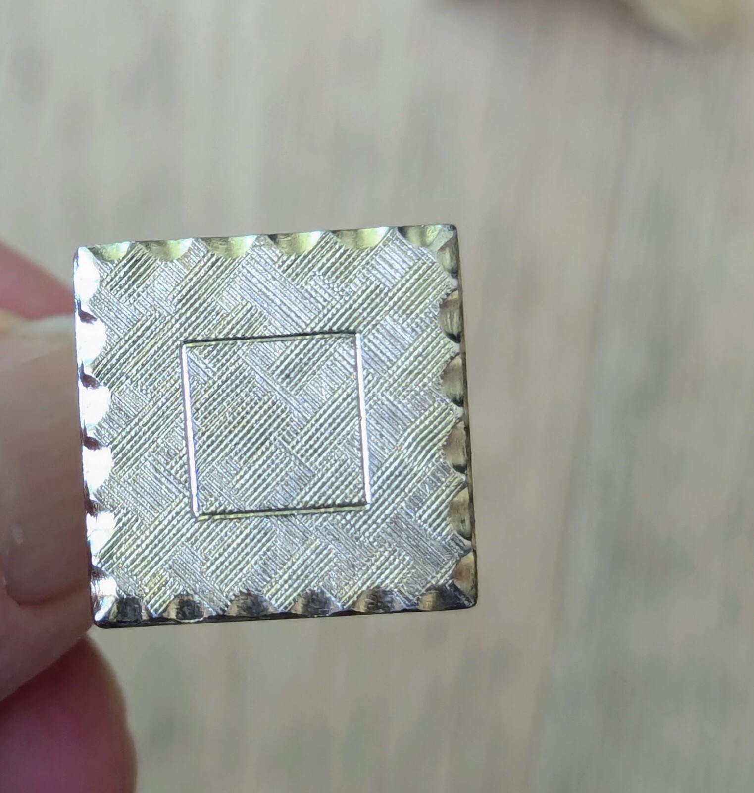 Vintage Engine Turned Silver Square Patterned Cuf… - image 3