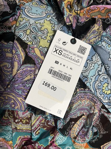 ZARA NWT WOMEN SS22 $169 RUFFLED PAISLEY PATCHWORK MIDI CHIFFON DRESS 2932/288 - Picture 12 of 23