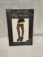 Leg Avenue Rose Lace Thigh High Stockings Lace Top Black 90-160lbs Sexy Tights