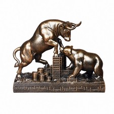 Bull and Bear Sculpture with Base Compact for Office Desk