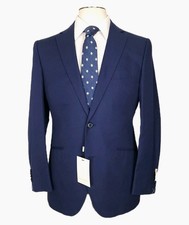 New SUITSUPPLY 38S Custom La Spalla Suit Blue Cotton Flat Pants 32x35