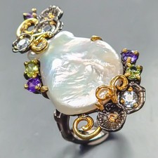 Jewelry ring Natural Baroque Pearl Ring 925 Sterling Silver Size 9.5 /R445249