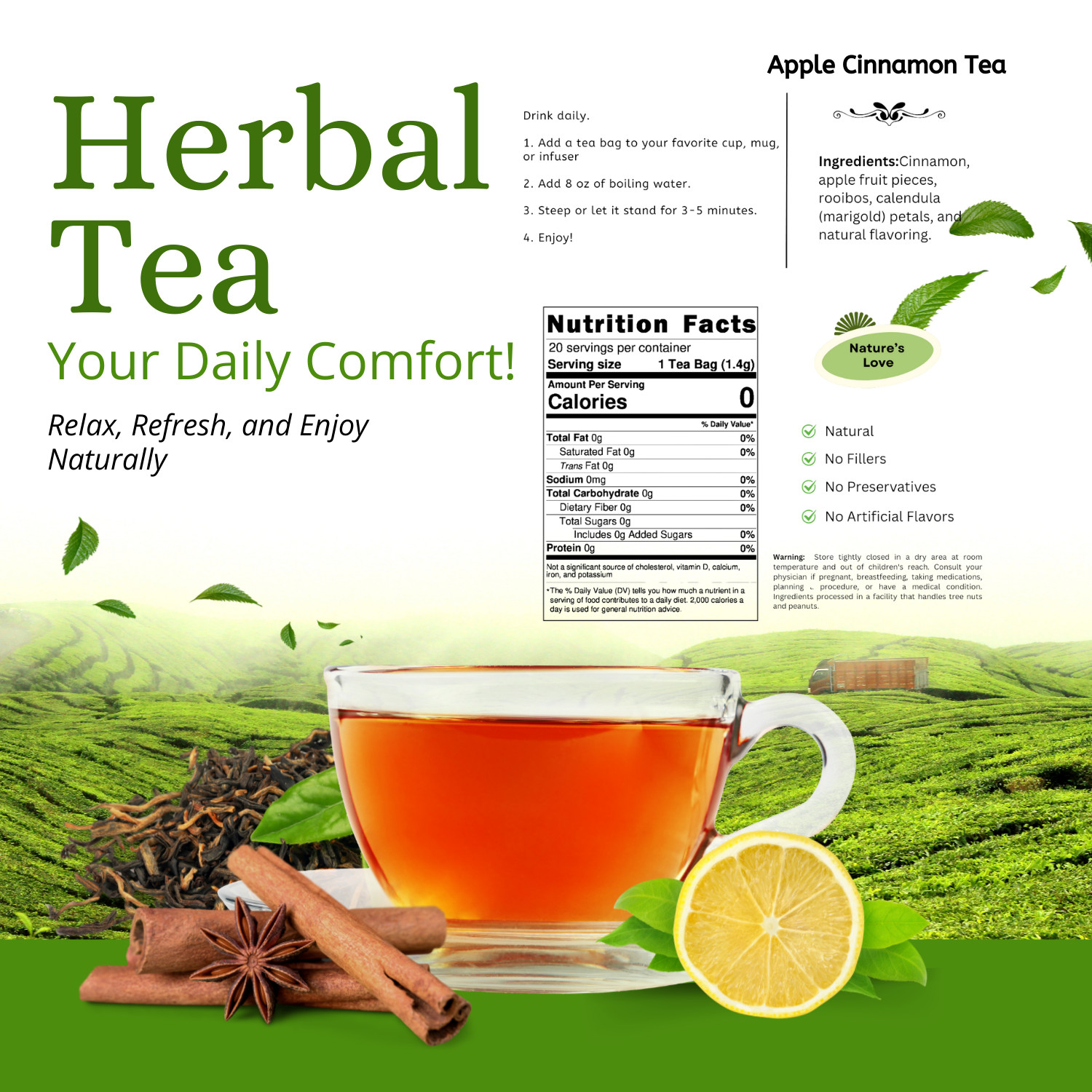 Apple Cinnamon Herbal Tea with Rooibos | Loose Leaf | Naturally Flavored