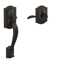 Camelot Aged Bronze Door Handleset Grip with Accent Door Handle and Camelot Trim