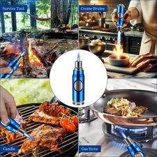 Sturdy Refillable Jet Flame Lighter - Zinc Alloy, Adjustable, Outdoor Use-Black