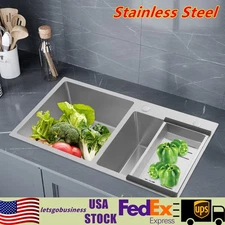 Double Bowl Composite Drop-in Kitchen Sink 2 Bowl Set Stainless Steel