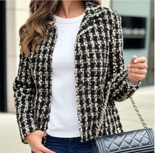 Talbots Petites Women's Vintage 90s Boucl Tweed Jacket Black and Tan - Size 6P