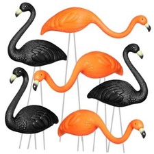 6 Pcs Halloween Flamingo Yard Stakes, Black Orange Flamingo Yard Decorations,