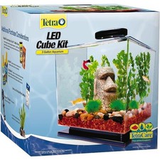 LED Cube Shaped 3 Gallon Aquarium W/Pedestal Base Features LED Lights Fish Tanks