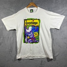 Vintage 90s Goosebumps You Cant Scare Me Skeleton Shirt White Men XL RL Stine