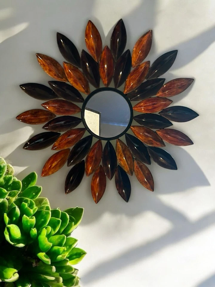 Sunburst Wall Mirror – Handcrafted Metal & Resin, Bohemian Rustic Décor - Image 2 of 4