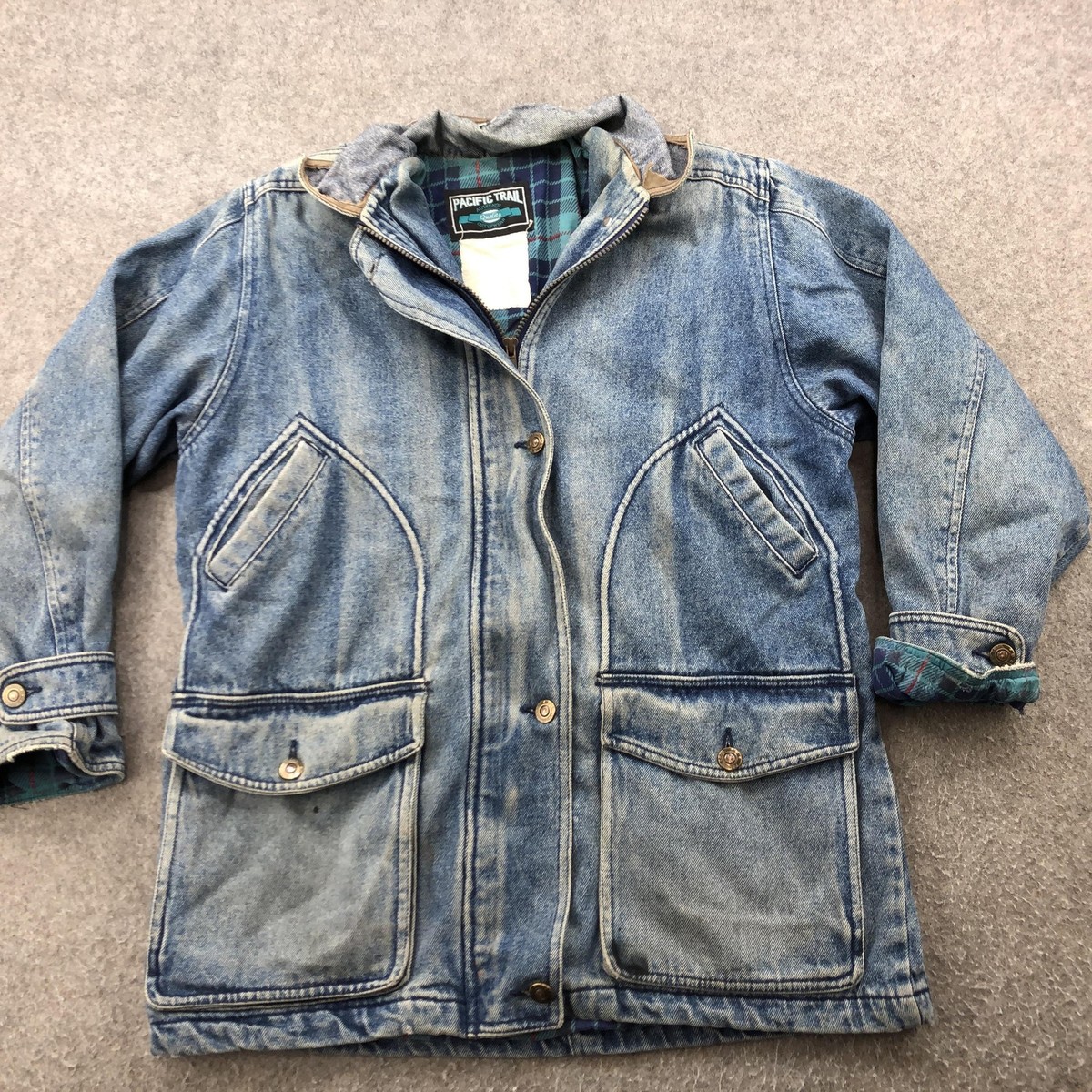 Vintage Pacific Trail Jacket Mens Medium Blue Denim Lined Workwear 