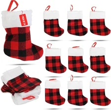 24 Pack Mini Christmas Stockings 6 Inch Buffalo Plaid