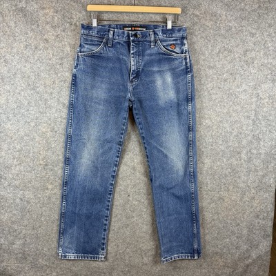 Wrangler FR Jeans Mens 32x30 Blue 13MWZ Flame Resistant Workwear Distressed HRC2
