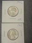 Lot Pair Of Silver Washington Quarter 1942 1943 AU/UNC