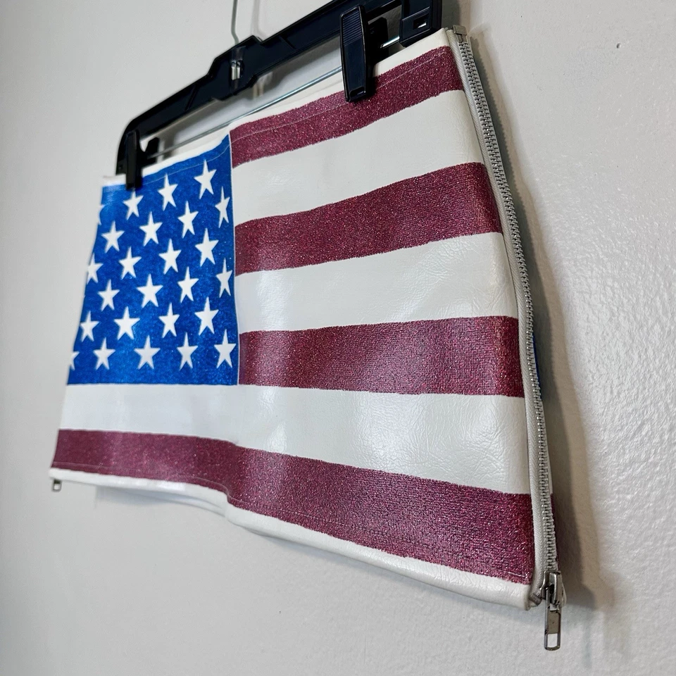 Vtg 90s Y2K GLAMHEAD American Flag Micro Mini Skirt Zippers Faux Leather Medium - Image 2 of 4