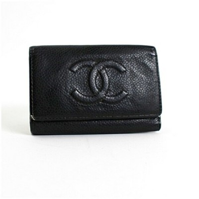 Chanel Black Key Case Key Ring 6-Key Holder Coco Mark Leather Used