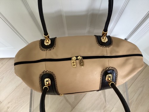 MARINO ORLANDI XLARGE 17 BY 13 BY 6 BUTTERSCOTCH AND BLACK TRAVEL OR TOTE LOOK! - Picture 13 of 21