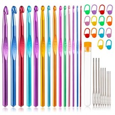 14 Sizes Crochet Hooks Set 2.0  10.0mm, Colorful Metal Crochet Needles, Ergono...