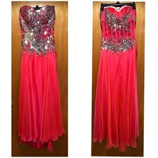 Prom Formal Dress, Alyce Paris, Watermelon Sequins Sz2 Full Length Strapless