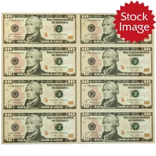 2009 US $10 1/4 Sheet Uncut Notes - 8
