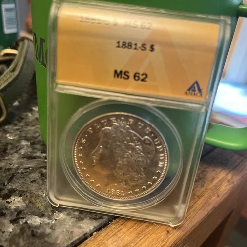 1881 S CACG MS62 Morgan Silver Dollar $1 US Mint Coin 1881-S MS-62 ANACS  AUTH