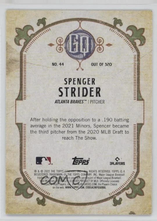 2022 Topps Gypsy Queen Missing Nameplate Spencer Strider #44 Rookie RC - Image 2 of 2