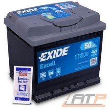 EXIDE AUTOBATTERIE 12V 50Ah STARTERBATTERIE 450A EB500 EXCELL+BATTERIE POL FETT