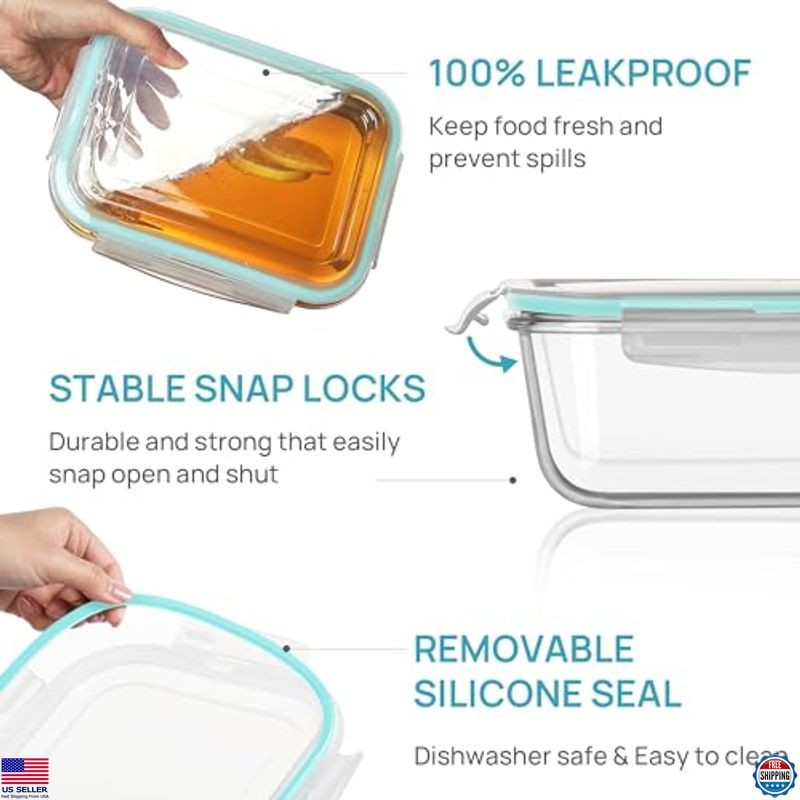 Large Glass Food Storage Containers 122oz+50oz with Airtight Lids, BPA-Free