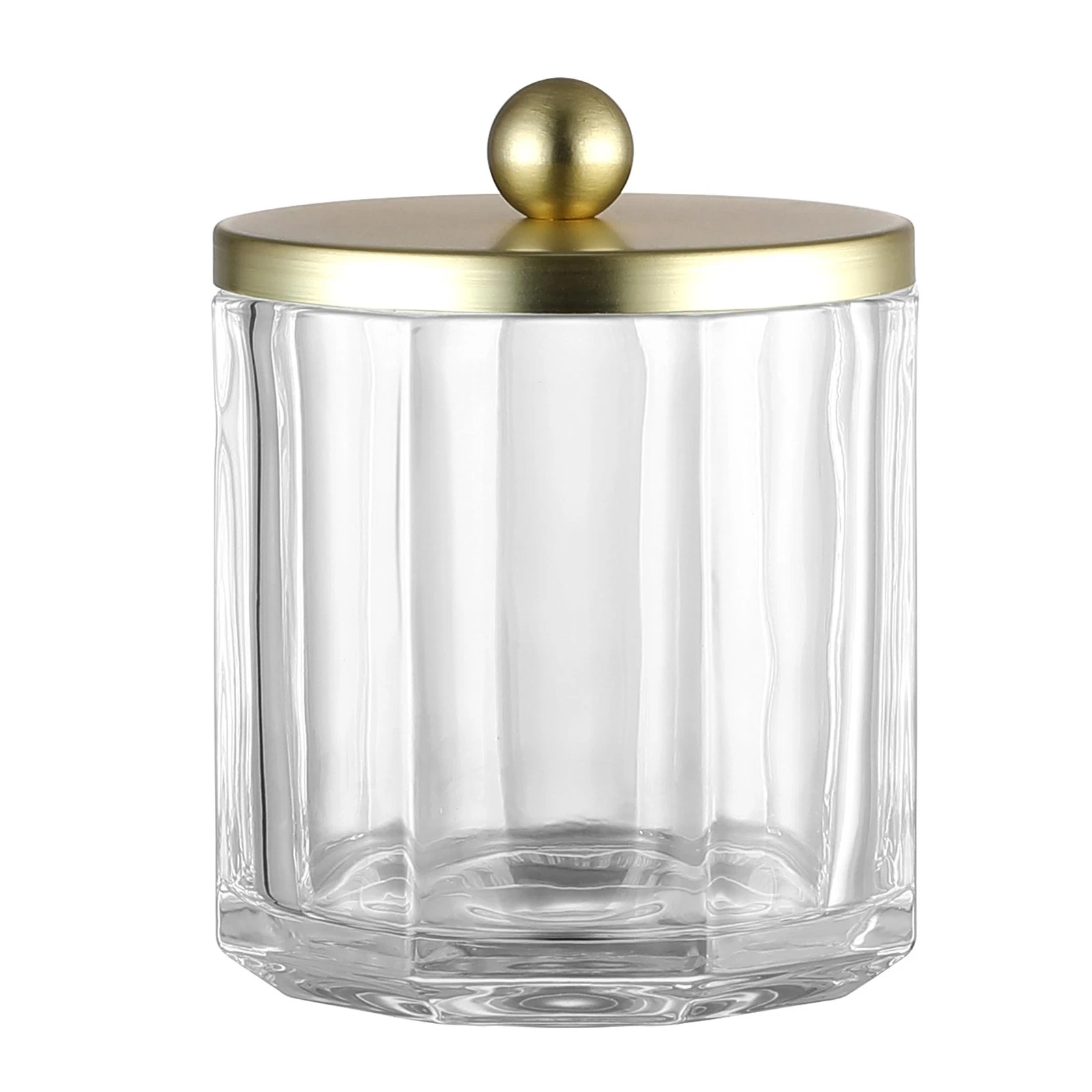 Clear Transparent Apothecary Octagional Shaped Glass Canister Jar With Gold M...
